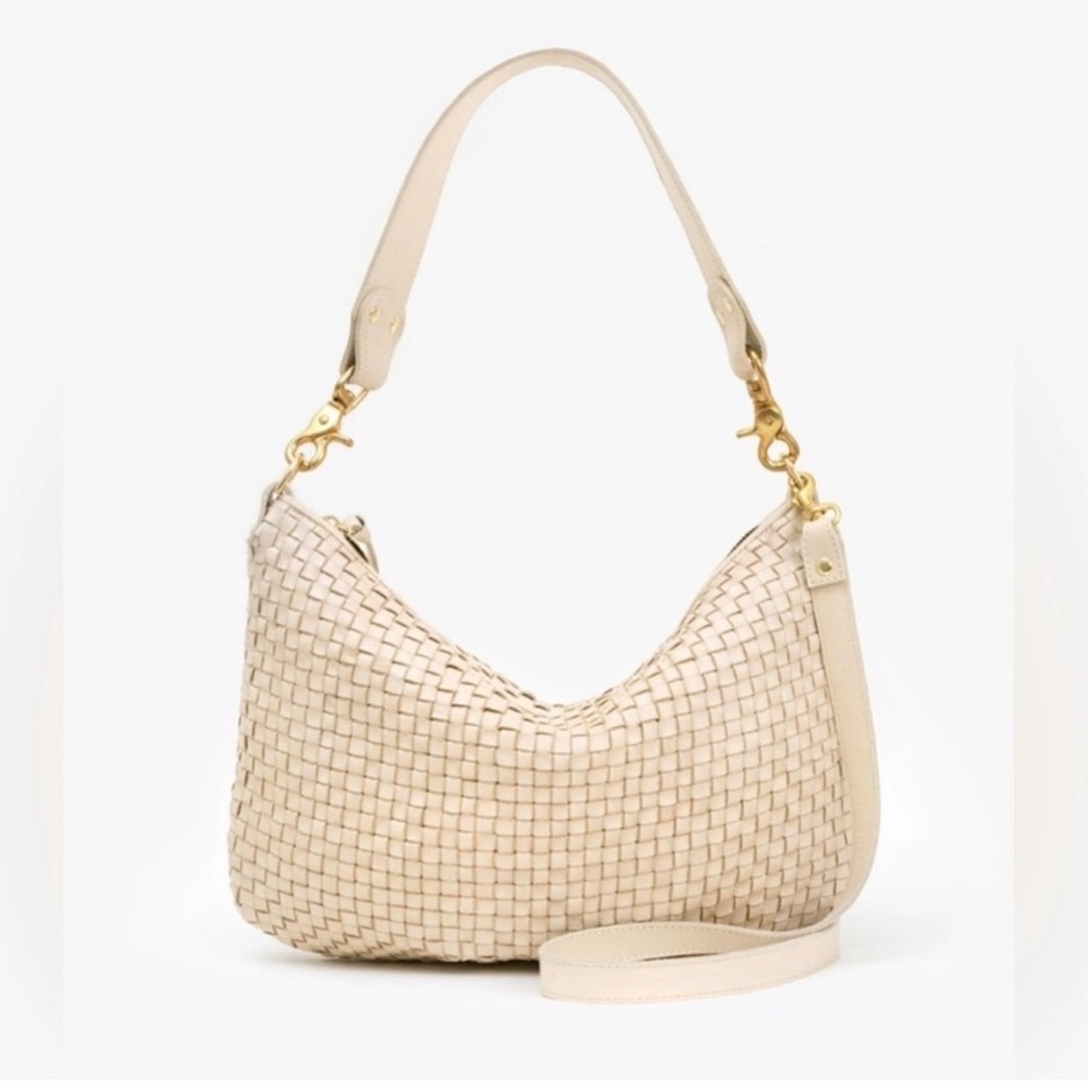 Clare V Moyen messenger checkered/ woven in buttercream